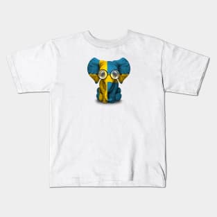 Baby Elephant with Glasses and Swedish Flag Kids T-Shirt